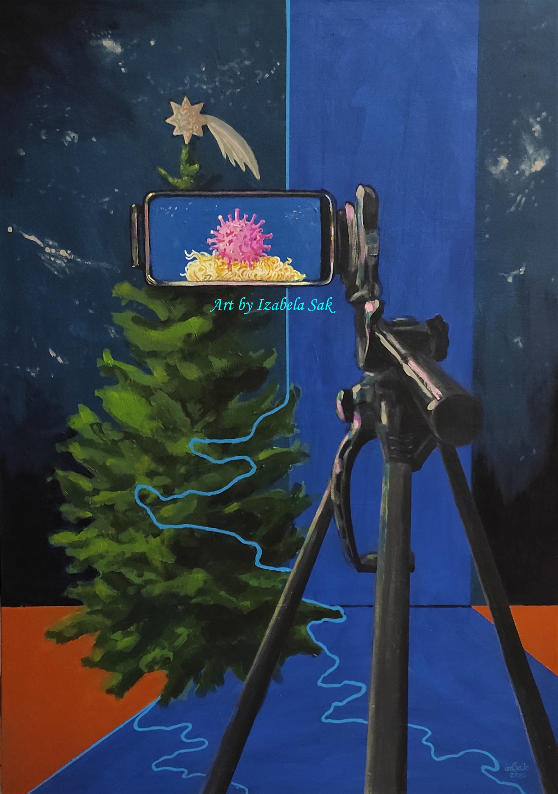 Obraz akrylowy na płótnie. Izabela Sak. Tytuł: Cicha Noc. Rok 2020. 70cm x 50cm.