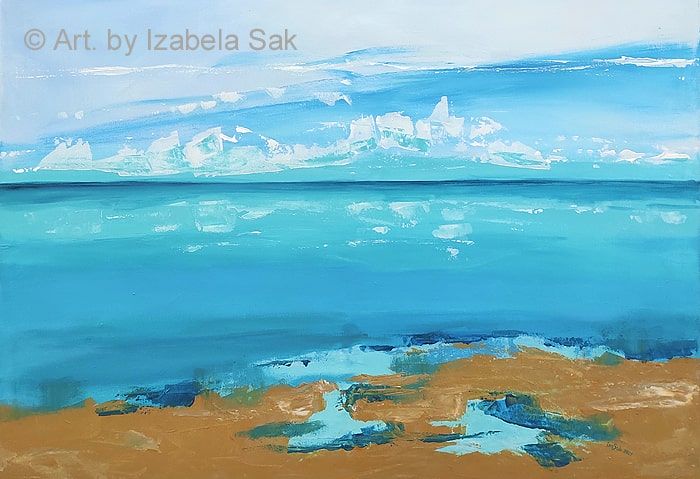 Obraz akrylowy na płótnie. Izabela Sak. Tytuł: Ocean. Rok 2021. 70cm x 100cm.