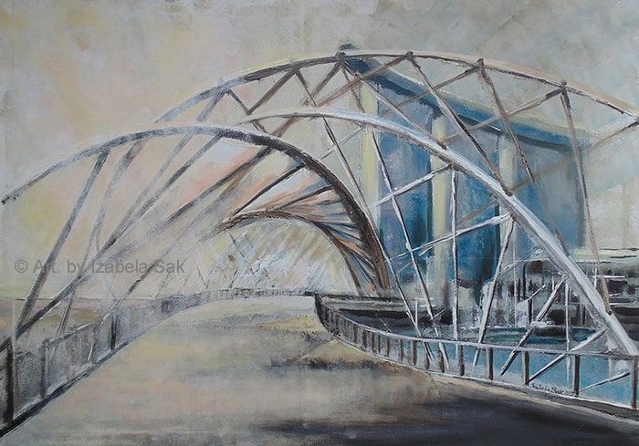 Obraz akrylowy na płótnie. Izabela Sak. Tytuł: Droga przez most. Rok 2015. 70cm x 100cm.