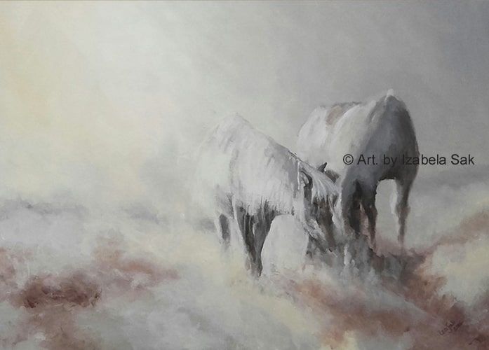 Obraz akrylowy na płótnie. Izabela Sak. Tytuł: Konie. Rok 2016. 50cm x 70cm.