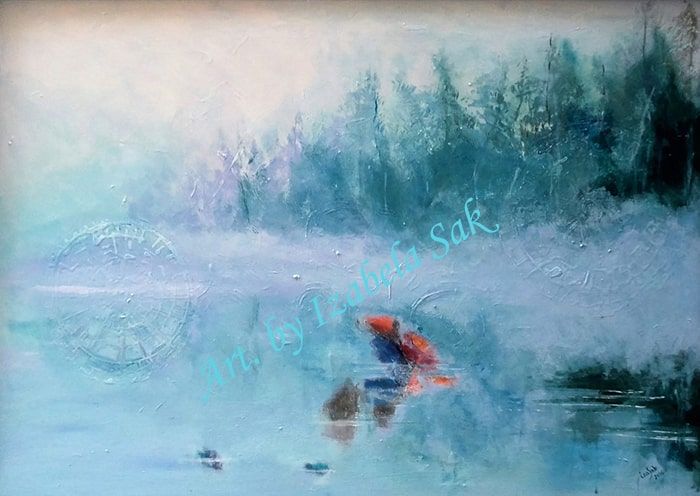 Obraz akrylowy na płótnie. Izabela Sak. Tytuł: Kręgi we mgle. Rok 2016. 70cm x 100cm.